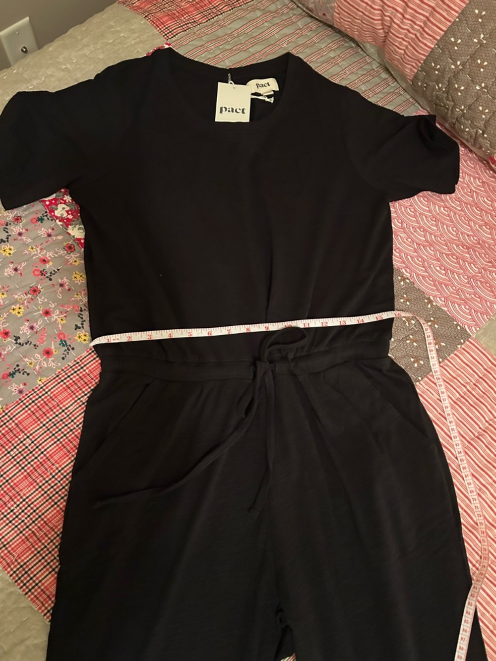 Pact Organic Cotton Classic Black Short-Sleeve jogger  Jumpsuit - Picture 9 of 10